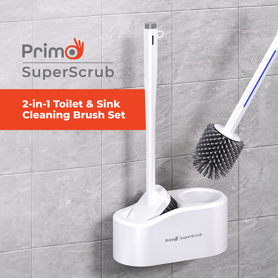 Primo SuperScrub - 2 in 1 Toilet & Sink Brush Set with In-Built Liquid Dispenser.